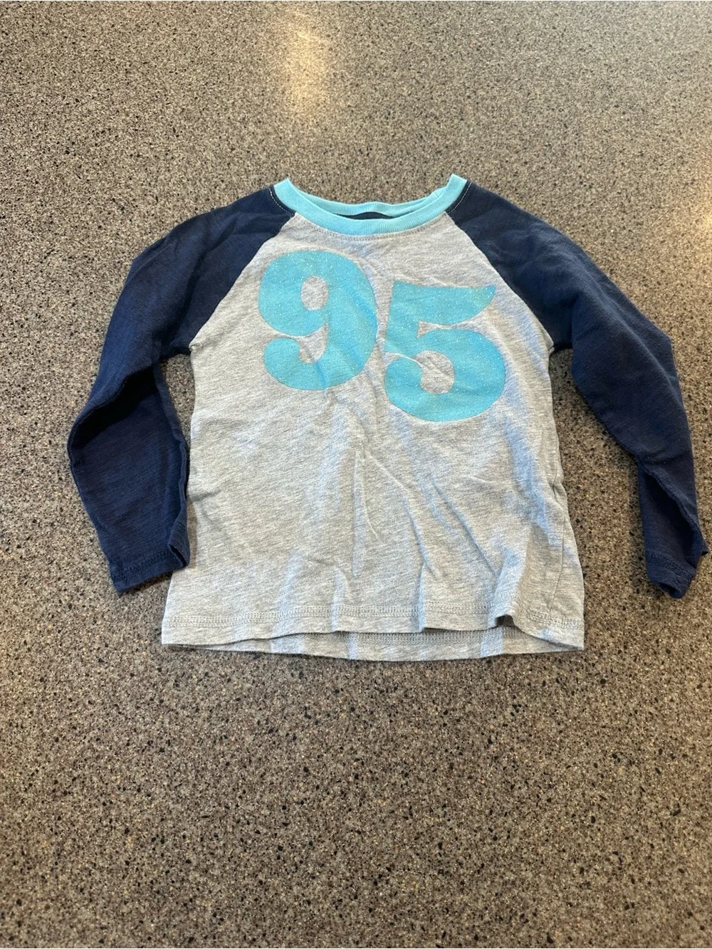 OshKosh B'gosh Gray Raglan Tee with Navy Sleeves and Aqua '95'